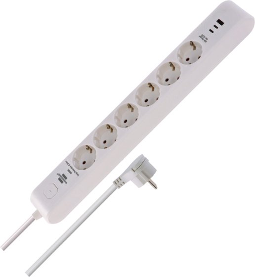 &Uuml;berspannungsschutz-Steckdosenleiste 6-fach 45.000 A mit 2x USB C PD 36W, 1x USB A 36W, 2m H05VV-F 3G1,5 schwarz - Produktbild