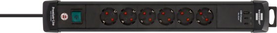 Premium-Line Steckdosenleiste 6-fach mit 2x USB C PD 65W und USB A 18W, schwarz 3m H05VV-F3G1.5 - Produktansicht