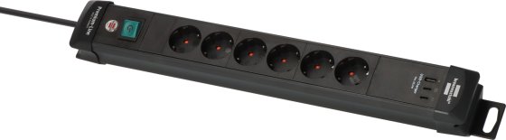 Premium-Line Steckdosenleiste 6-fach mit 2x USB C PD 65W und USB A 18W, schwarz 3m H05VV-F3G1.5 - Produktansicht