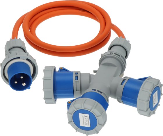 CEE Verl&auml;ngerungskabel IP67, 2m orange H07RN-F3G2.5, 3x CEE 230V Kupplung - Produktansicht