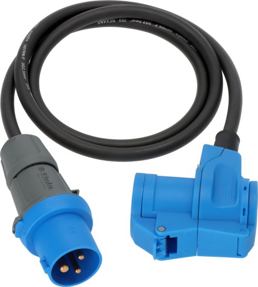 Camping CEE Adapterleitung IP44 1,5m schwarz H07RN-F 3G2,5 CEE-Stecker, Winkelkupplung 230V/16A - Produktbild