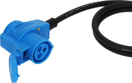 Camping Adapterkabel IP44 1,5m schwarz H07RN-F 3G2,5 Schutzkontakt-Stecker, Winkelkupplung CEE 230V/16A - Produktansicht