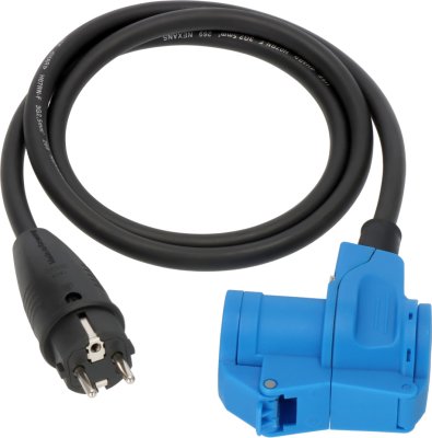 Camping Adapterkabel IP44 1,5m schwarz H07RN-F 3G2,5 Schutzkontakt-Stecker, Winkelkupplung CEE 230V/16A