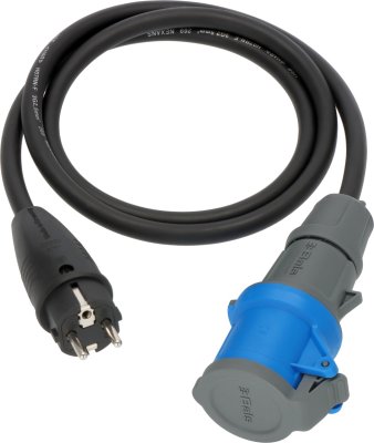 Camping Adapterkabel IP44 1,5m schwarz H07RN-F 3G2,5 Schutzkontakt-Stecker, Kupplung CEE 230V/16A