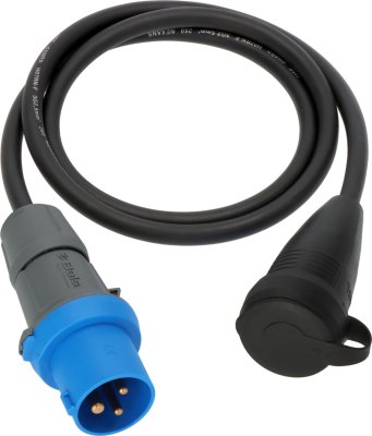 Adapter-Leitung CEE auf Schutzkontakt  IP44 1,5m H07RN-F 3G2,5 schwarz CEE 230V/16A Stecker und Schutzkontakt-Kupplung