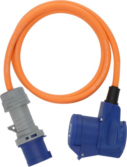Camping CEE Verl&auml;ngerungskabel IP44 1,5m orange H07RN-F 3G2,5 CEE-Stecker, Winkelkupplung 230V/16A - Produktansicht