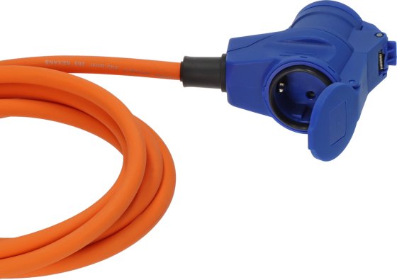 Camping CEE Verl&auml;ngerungskabel IP44 3m orange H07RN-F 3G2,5 CEE-Stecker, Winkelkupplung 230V/16A - Produktansicht